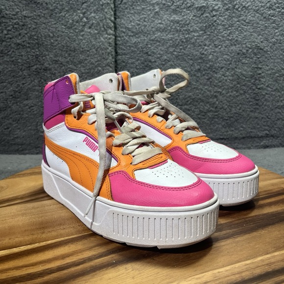 Puma Karmen Rebelle Mid Lace Up Youth‎ Girls White Sneakers Size 5.5 38872903 - Picture 3 of 12